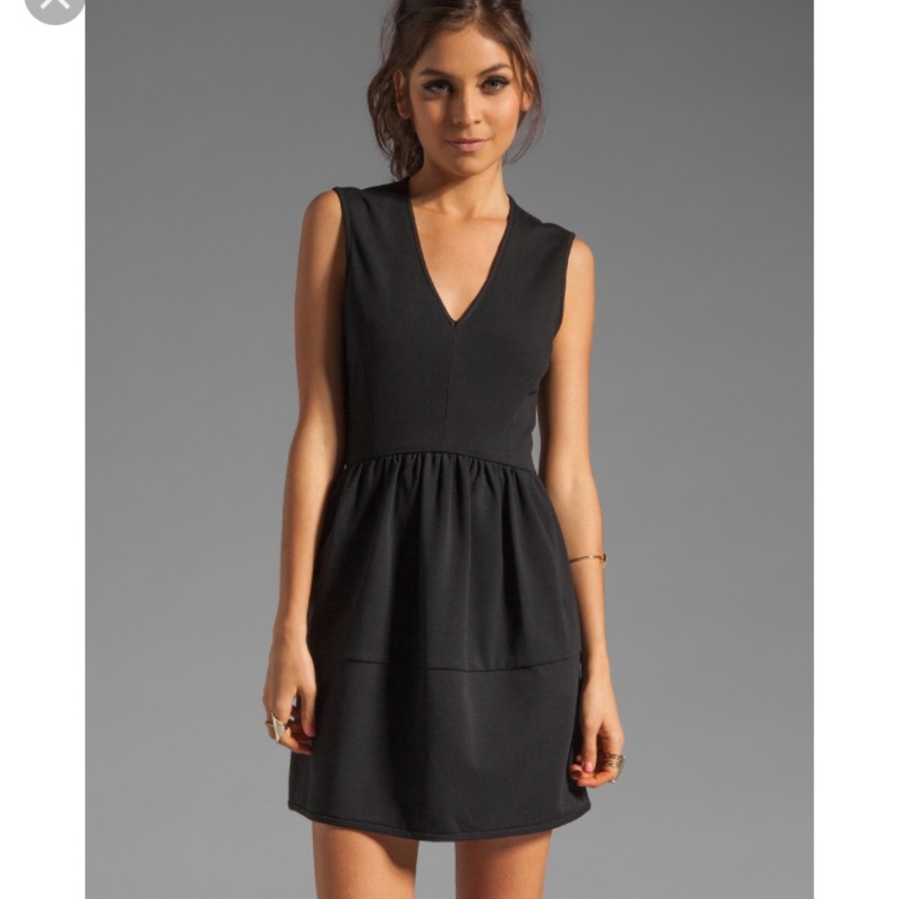 Tibi Black Ponte V Neck Sleeveless Dress